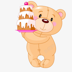 手托蛋糕卡通拿着蛋糕的小熊矢量图高清图片