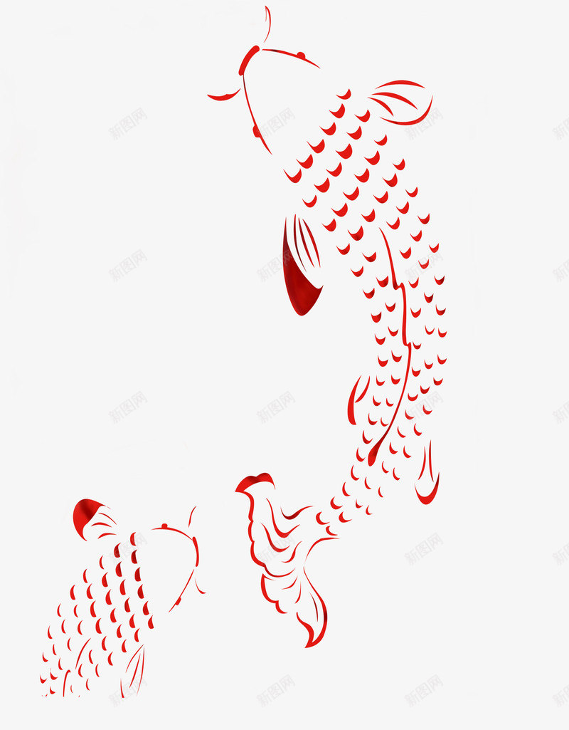 红色剪纸鱼png免抠素材_新图网 https://ixintu.com 中国风 剪纸 红色 纹样 鱼