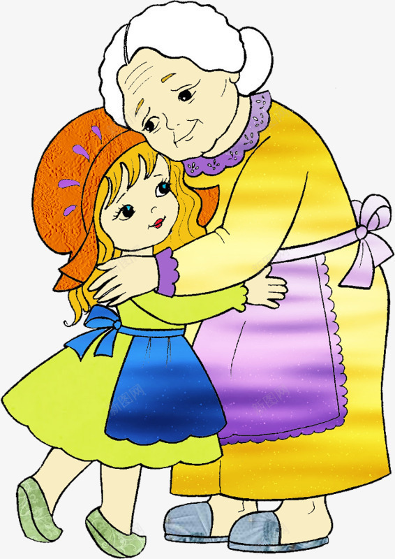 女孩和老奶奶png免抠素材_新图网 https://ixintu.com 卡通 女孩 孩子 手绘 老人 老奶奶