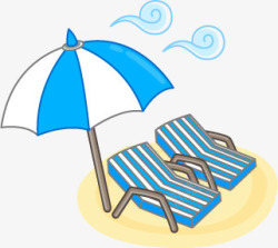 夏日手绘卡通沙滩太阳伞座椅素材
