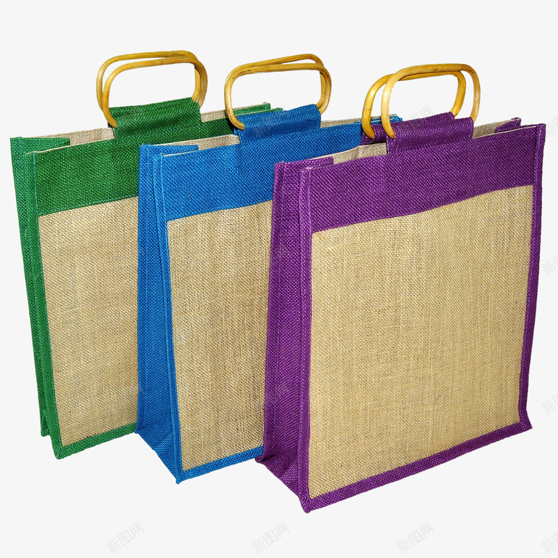 三个棉麻购物袋实物图png免抠素材_新图网 https://ixintu.com 手提袋 棉麻 环保袋 紫色 绿色 蓝色 购物袋 麻色