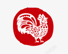 中国年红色公鸡剪影高清图片
