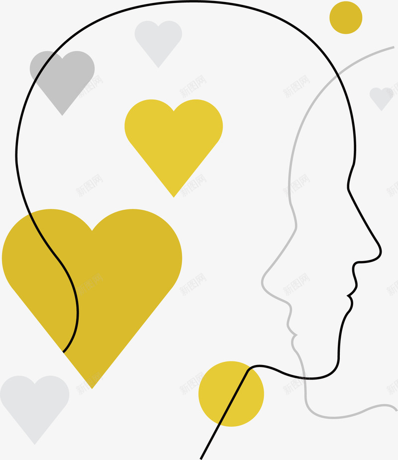 爱情思维标图标png_新图网 https://ixintu.com 卡通有趣 爱情 爱没有距离 矢量图案 线性装饰 设计图 黄色心形