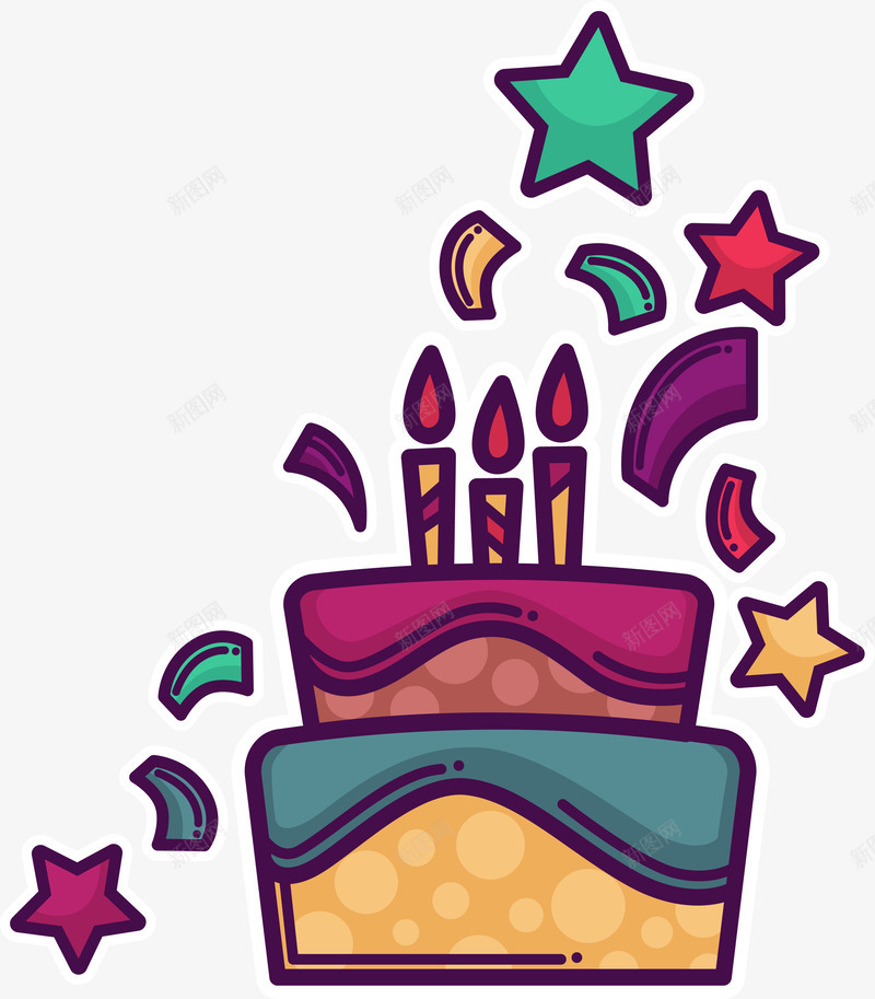 紫色卡通生日蛋糕png免抠素材_新图网 https://ixintu.com 卡通 星星 生日 紫色 蛋糕 蜡烛 装饰图案