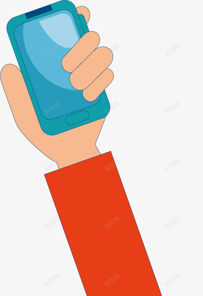 一只手拿着蓝色的手机矢量图ai免抠素材_新图网 https://ixintu.com 手指 手机 手臂 科技 红色衣服 蓝色 长方形 矢量图