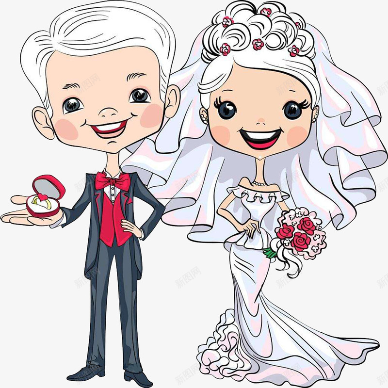 结婚新娘新郎png免抠素材_新图网 https://ixintu.com 卡通结婚 我们结婚啦 新娘头纱 结婚