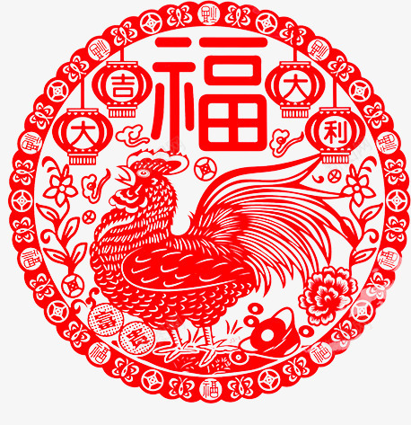 红色中国2017鸡年剪纸样式png免抠素材_新图网 https://ixintu.com 2017 中国 剪纸 样式 红色