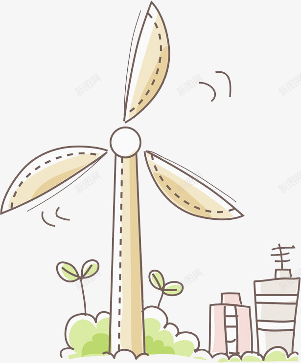 com 创意的 卡通 大风车 手绘 节能环保 风力发电