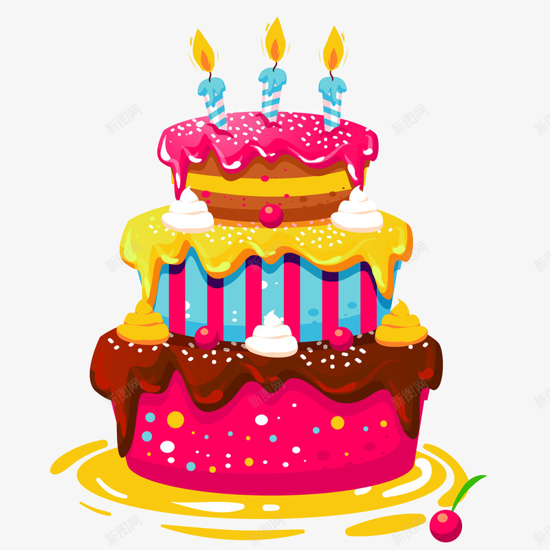 三层生日蛋糕png免抠素材_新图网 https://ixintu.com 生日蛋糕 矢量装饰 蛋糕 蜡烛 装饰 装饰画