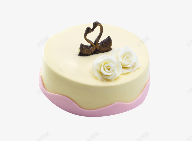 生日蛋糕png免抠素材_新图网 https://ixintu.com 奶油 白色 粉色底盘 黑色天鹅巧克力