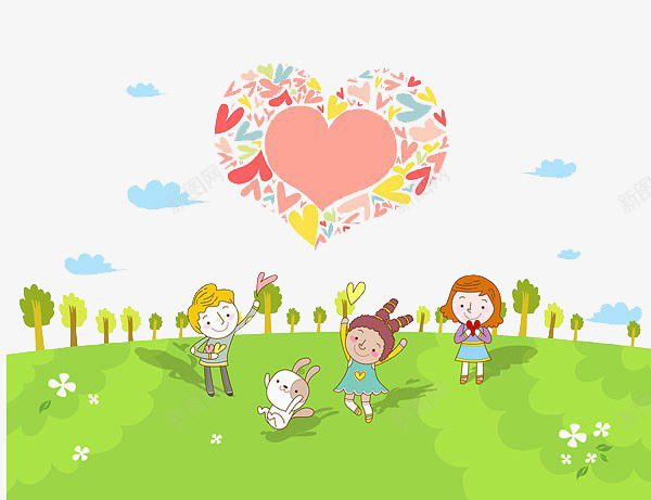 孩子们在草地上玩耍png免抠素材_新图网 https://ixintu.com 卡通 孩子 玩耍 草地