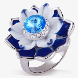 莲花形镶嵌蓝钻戒指素材