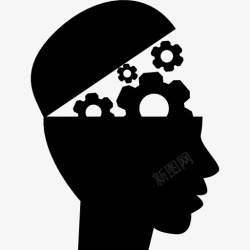 打开车库的象征头与齿轮教育界面符号图标高清图片