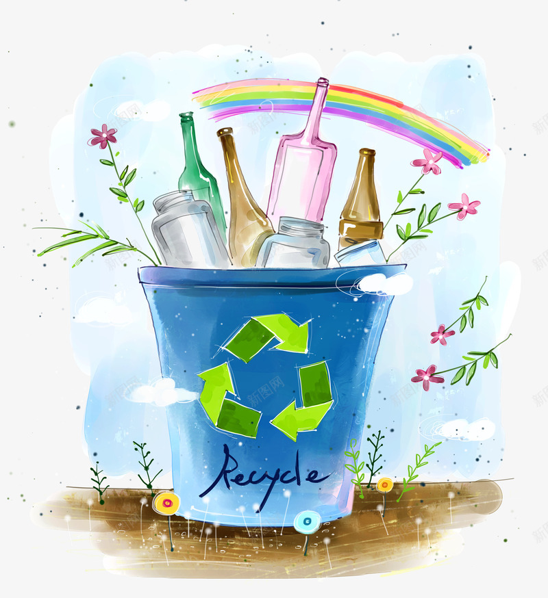 环保图标png_新图网 https://ixintu.com 可回收 可回收再利用 垃圾桶 垃圾箱 循环利用 手绘垃圾桶 手绘彩虹 手绘瓶子 环保 环保图标矢量素材