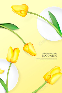 黄郁金香黄色郁金香金色检阅雅黄花卉绿植鲜花主题海报设计PS高清图片