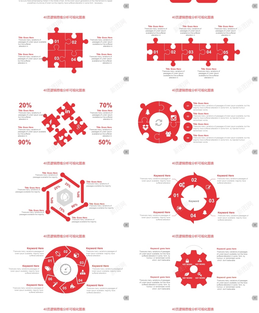 00940套红色思维逻辑分析可视化PPT图表PPT模板_新图网 https://ixintu.com 分析 可视化 图表 套红 思维 红色 逻辑