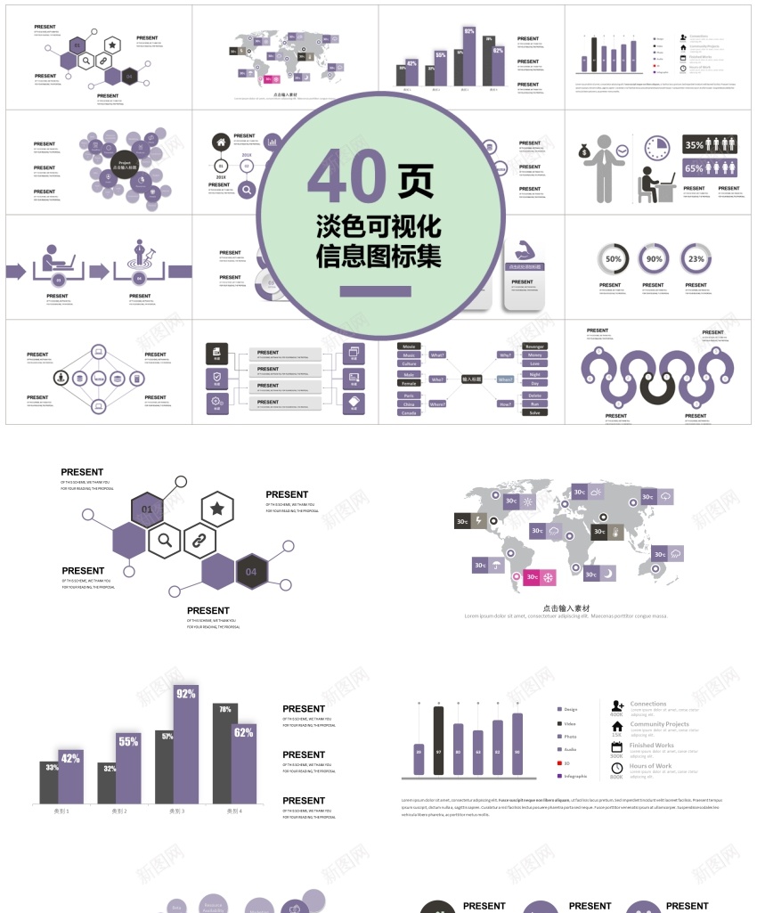 00140页淡色可视化图表集PPT模板PPT模板_新图网 https://ixintu.com 可视化 图表 模板 淡色