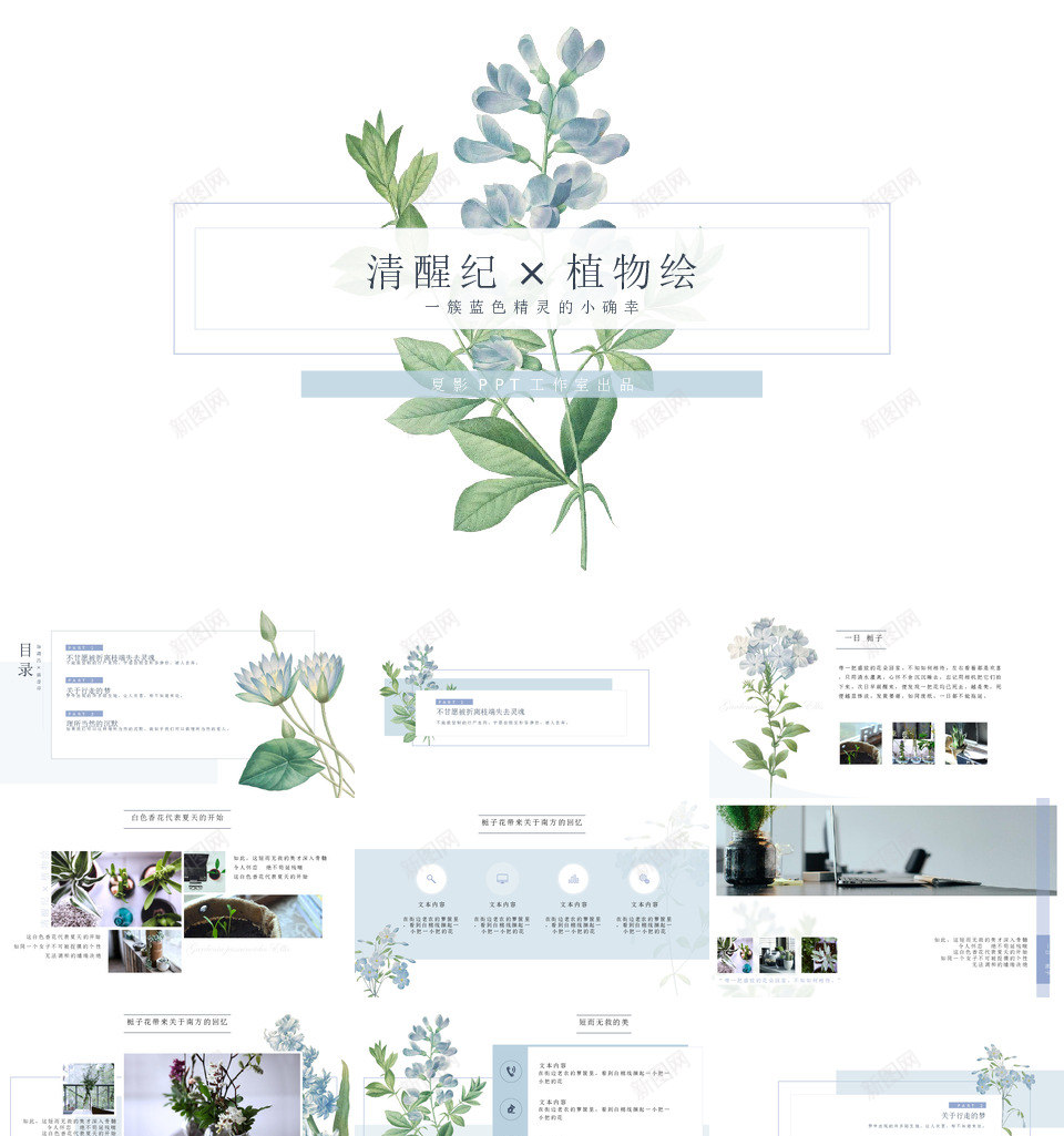 清醒纪植物绘Serenity安谧蓝总PPT模板_新图网 https://ixintu.com 清醒 植物 Serenity 安谧 蓝总