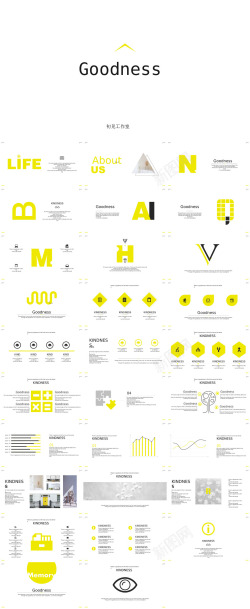黄色英文字母排版极简大气淡雅扁平化PPT模板