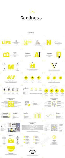 文字黄色英文字母排版极简大气淡雅扁平化PPT模板