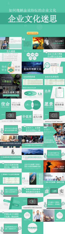 企业蓝绿色商务企业文化展示PPT模板