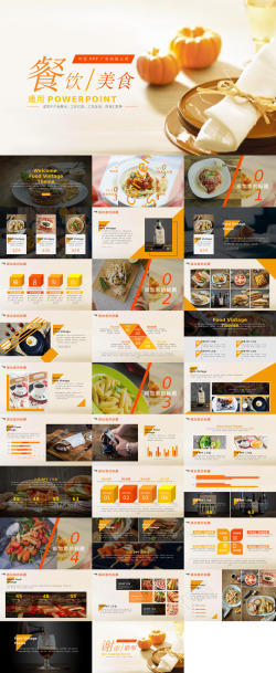 设计素材黄色餐饮行业通用动态PPT模板