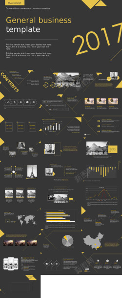 设计素材黄黑欧美风简约商务PPT模板