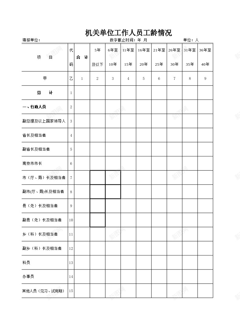 机关单位工作人员工龄情况办公Excel_新图网 https://ixintu.com 单位 工作人员 工龄 情况 机关