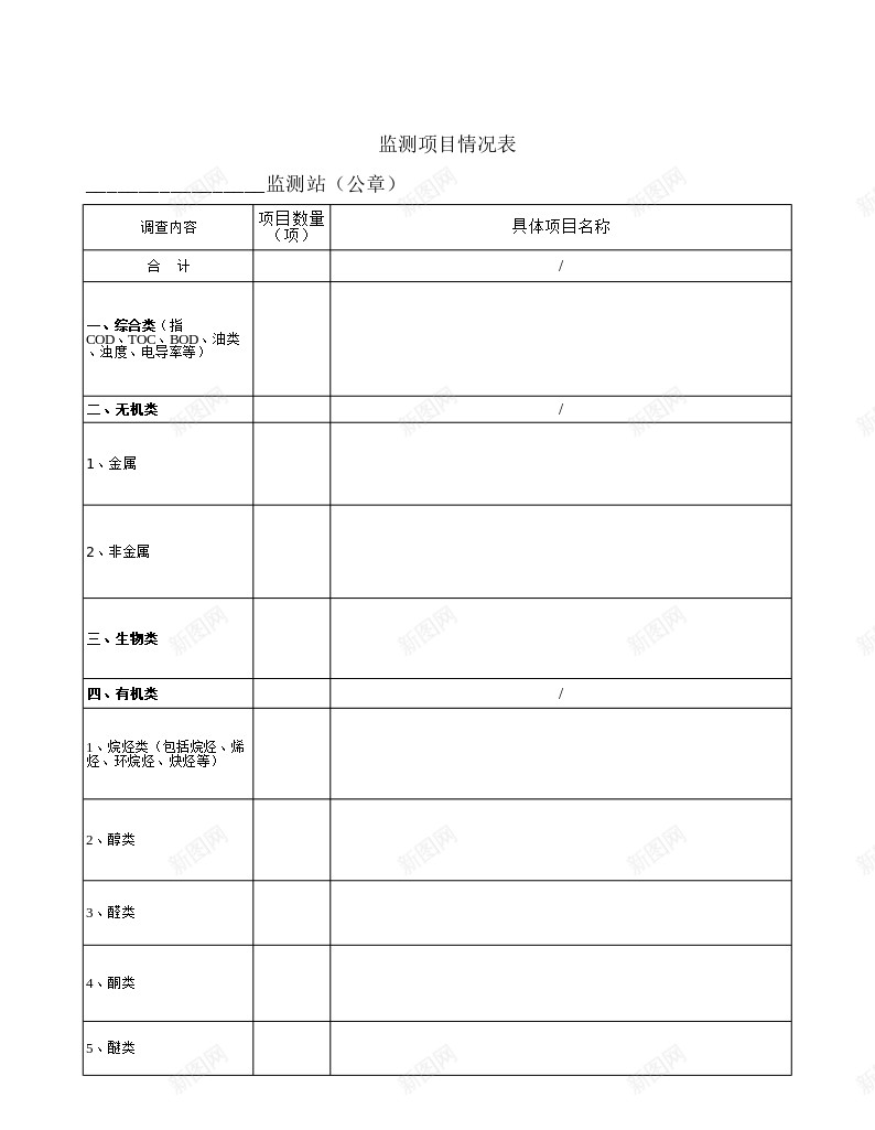 监测项目情况表办公Excel_新图网 https://ixintu.com 情况表 监测 项目