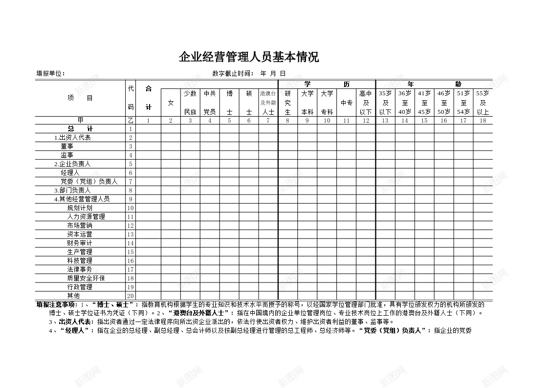 企业经营管理人员基本情况表办公Excel_新图网 https://ixintu.com 人员 企业 基本 基本情况 情况表 经营管理