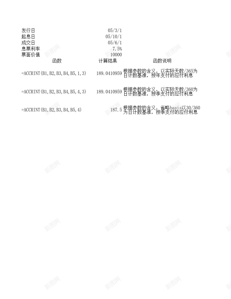 ACCRINT财务函数办公Excel_新图网 https://ixintu.com 函数 财务