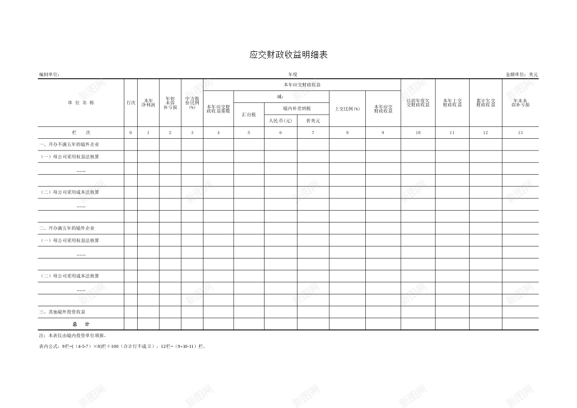 应交财政收益明细表办公Excel_新图网 https://ixintu.com 应交 收益 明细表 财政