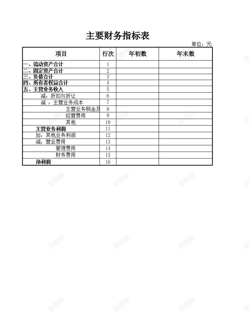 主要财务指标表办公Excel_新图网 https://ixintu.com 主要 指标 财务