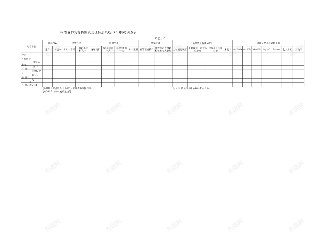 省森林资源档案及GIS情况调查表办公Excel_新图网 https://ixintu.com 情况 档案 森林资源 调查表