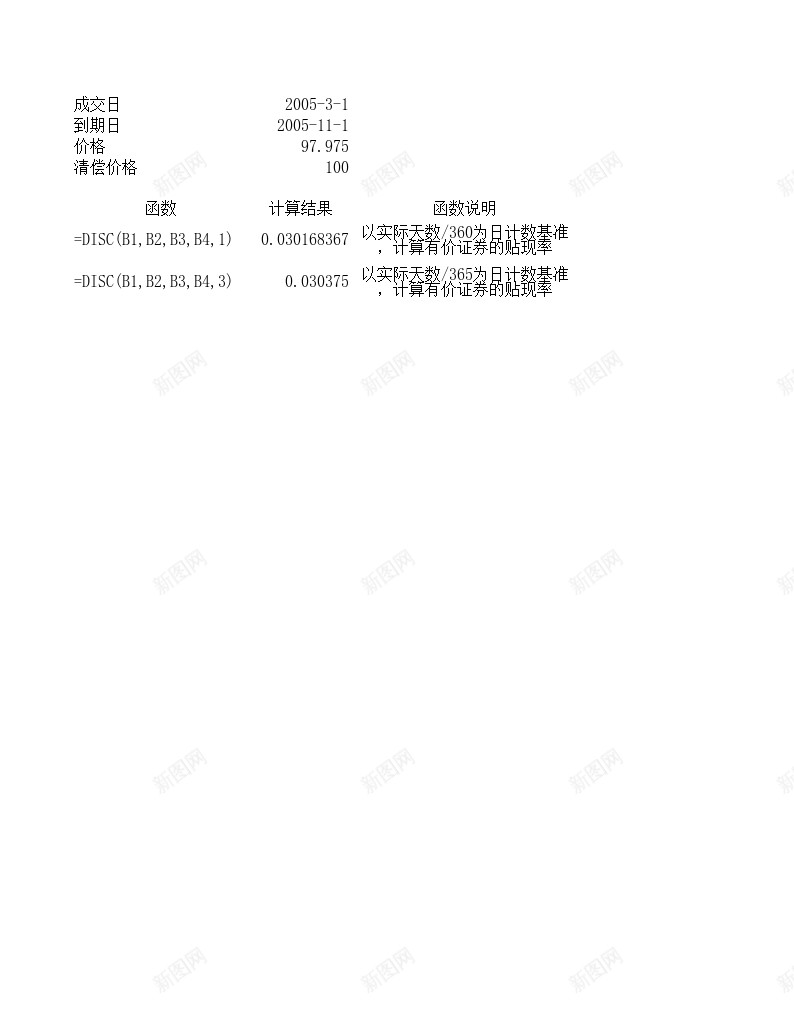 DISC财务函数办公Excel_新图网 https://ixintu.com 函数 财务