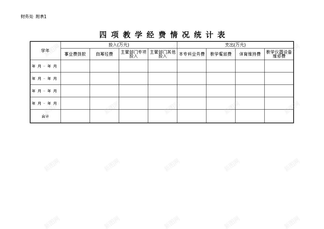 四项教学经费情况统计表办公Excel_新图网 https://ixintu.com 四项 情况 教学 经费 统计表