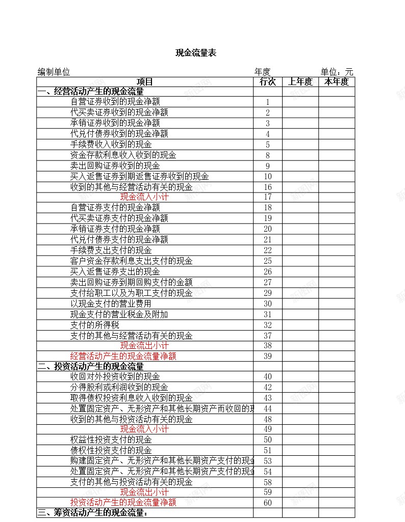 现金流量表3办公Excel_新图网 https://ixintu.com 流量表 现金 现金流 现金流量