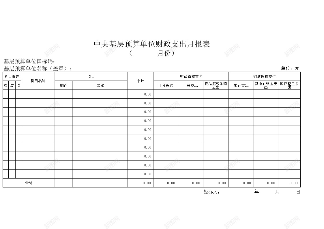 中央基层预算单位财政支出月报表办公Excel_新图网 https://ixintu.com 中央 单位 基层 报表 支出 月报 财政 预算