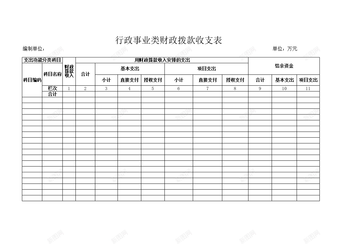 行政事业类财政拨款收支表办公Excel_新图网 https://ixintu.com 事业 拨款 收支 行政 财政