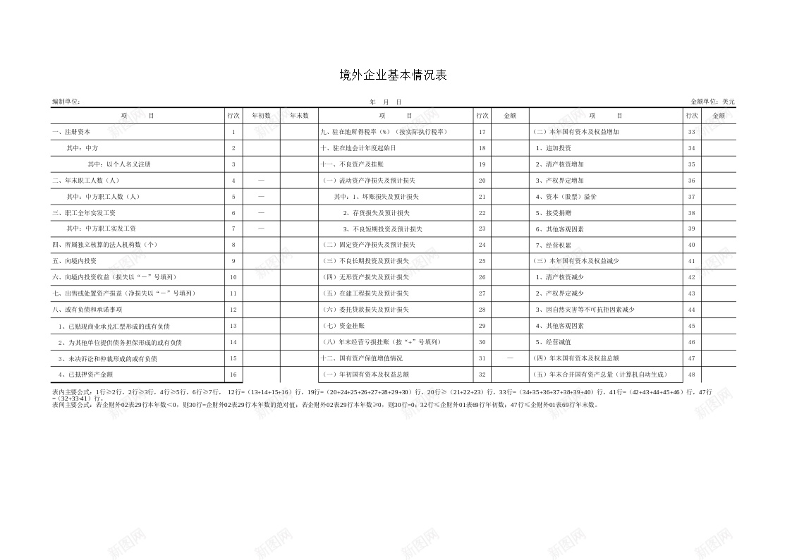 境外企业基本情况表办公Excel_新图网 https://ixintu.com 企业 基本 基本情况 境外 情况表