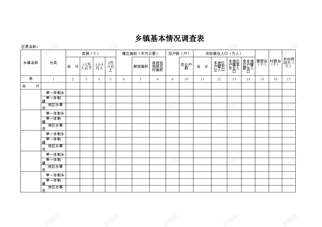 乡镇基本情况调查表办公Excel_新图网 https://ixintu.com 乡镇 基本情况 调查表