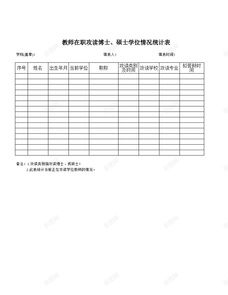 学院教师在职攻读硕士博士情况统计表办公Excel_新图网 https://ixintu.com 博士 在职 学院 情况 攻读 教师 硕士 统计表