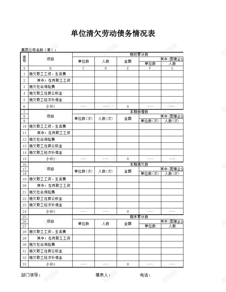 单位清欠劳动债务情况表办公Excel_新图网 https://ixintu.com 债务 劳动 单位 情况表 清欠