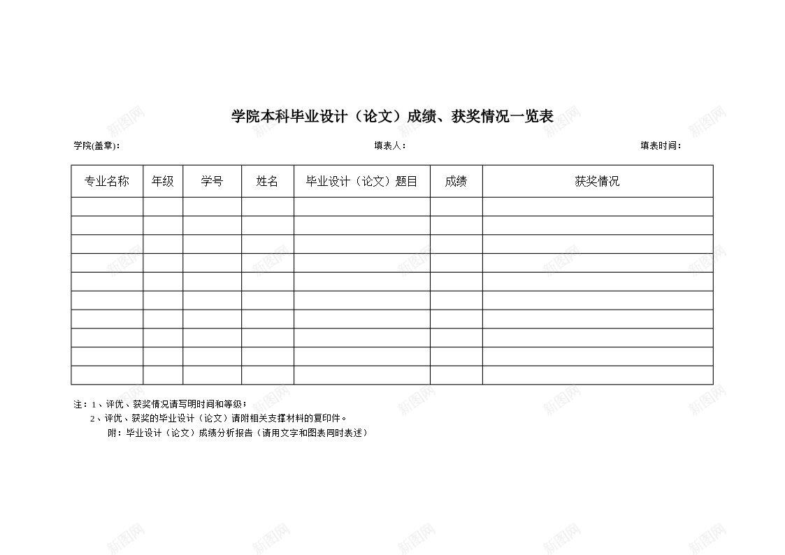 学院本科毕业论文成绩获奖情况一览表办公Excel_新图网 https://ixintu.com 一览表 学院 成绩 本科 毕业设计 获奖情况 论文