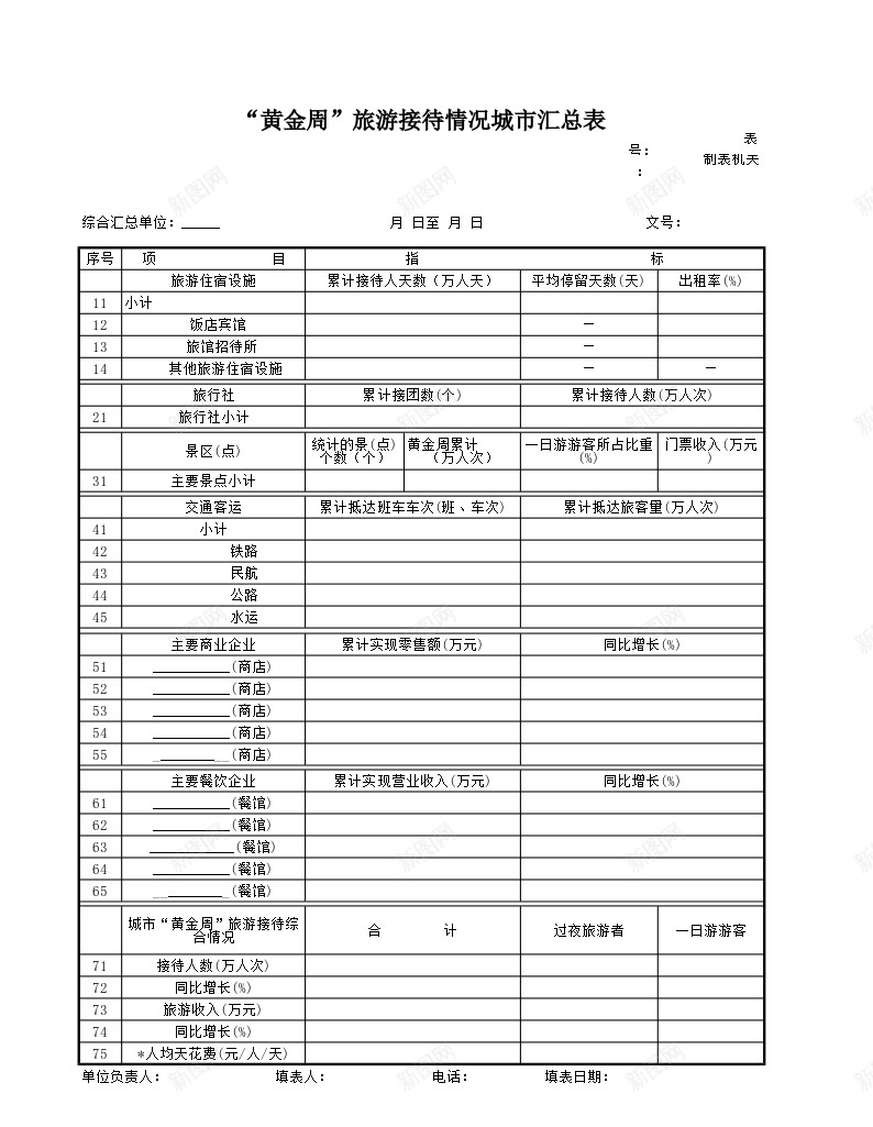 黄金周旅游接待情况城市汇总表办公Excel_新图网 https://ixintu.com 城市 情况 旅游接待 汇总表 黄金周