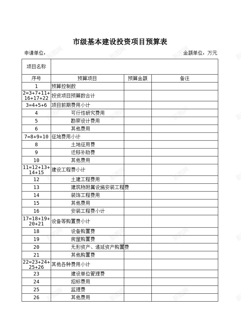 市级基本建设投资项目预算表办公Excel_新图网 https://ixintu.com 基本建设 市级 投资项目 预算
