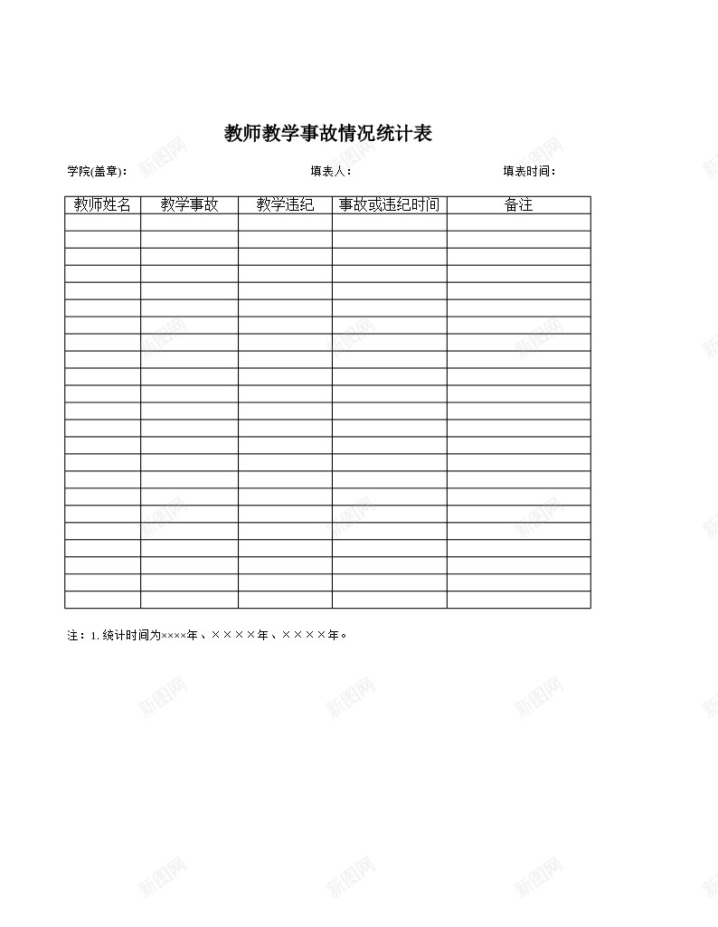 教师教学事故情况统计表办公Excel_新图网 https://ixintu.com 事故 情况 教学 教师 统计表