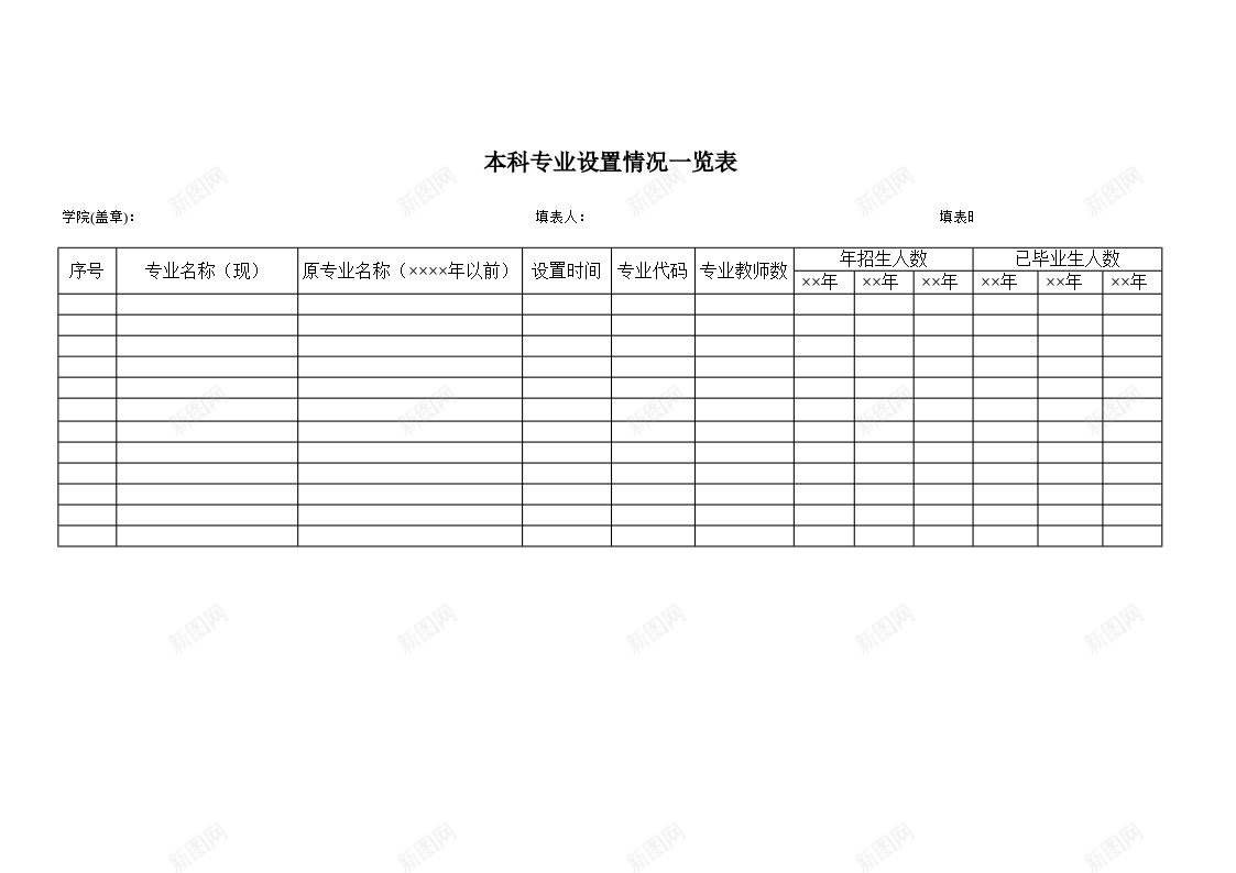 本科专业设置一览表办公Excel_新图网 https://ixintu.com 一览表 专业设置 本科