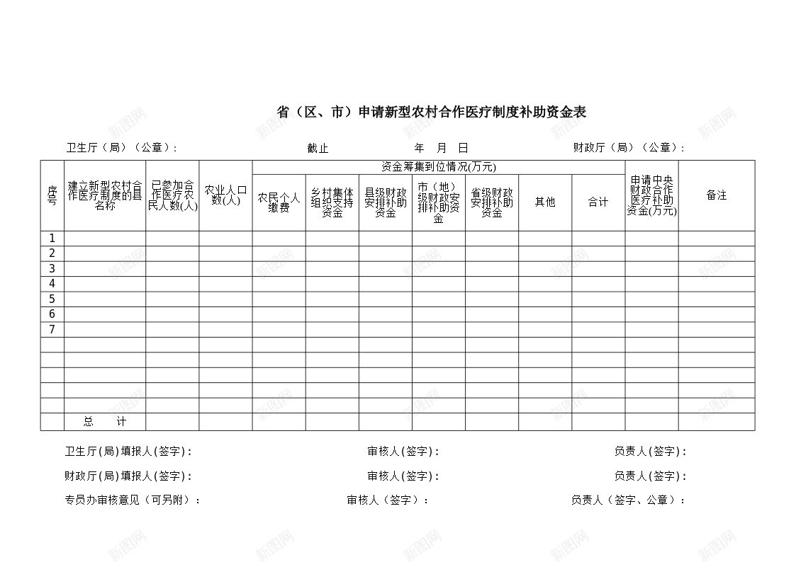 申请新型农村合作医疗制度补助资金表办公Excel_新图网 https://ixintu.com 农村 制度 合作医疗 新型 申请 补助 资金 金表