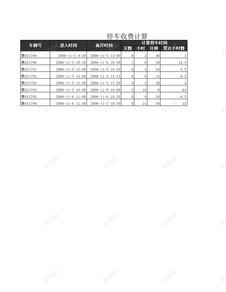 IF和TIME等函数计算停车费办公Excel_新图网 https://ixintu.com 停车费 函数 计算